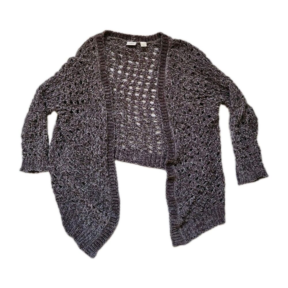 Daytrip Chenille Knit Open Front Cardigan Green Gray Draped Long Hem Womens XL